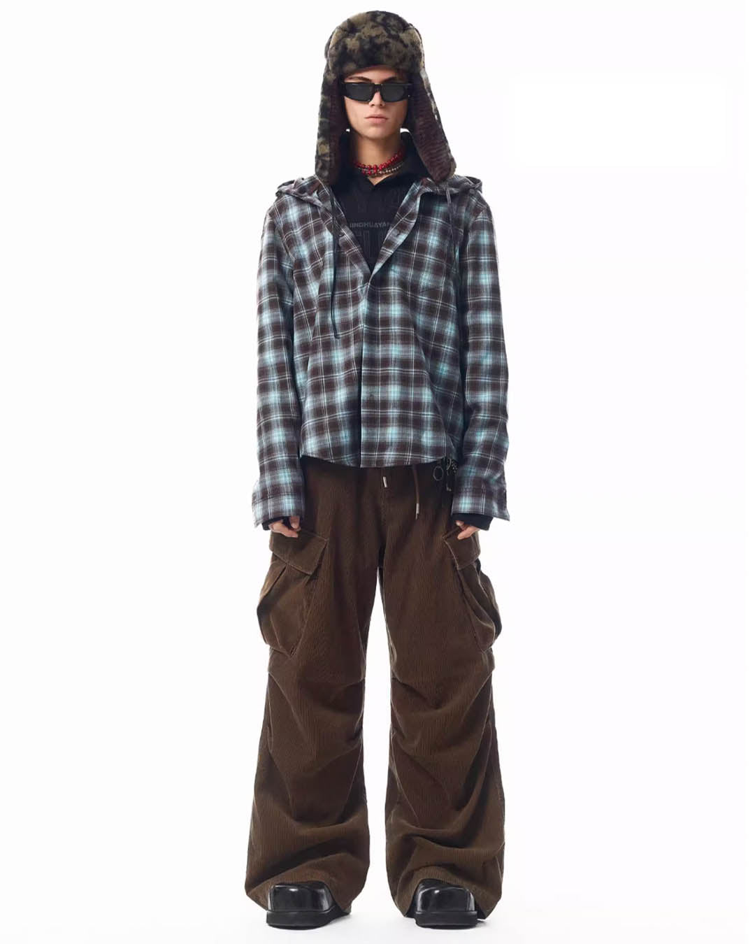 JHYQ Casual Basic Plaid Hooded Long Sleeved Shirt | Face 3 Face