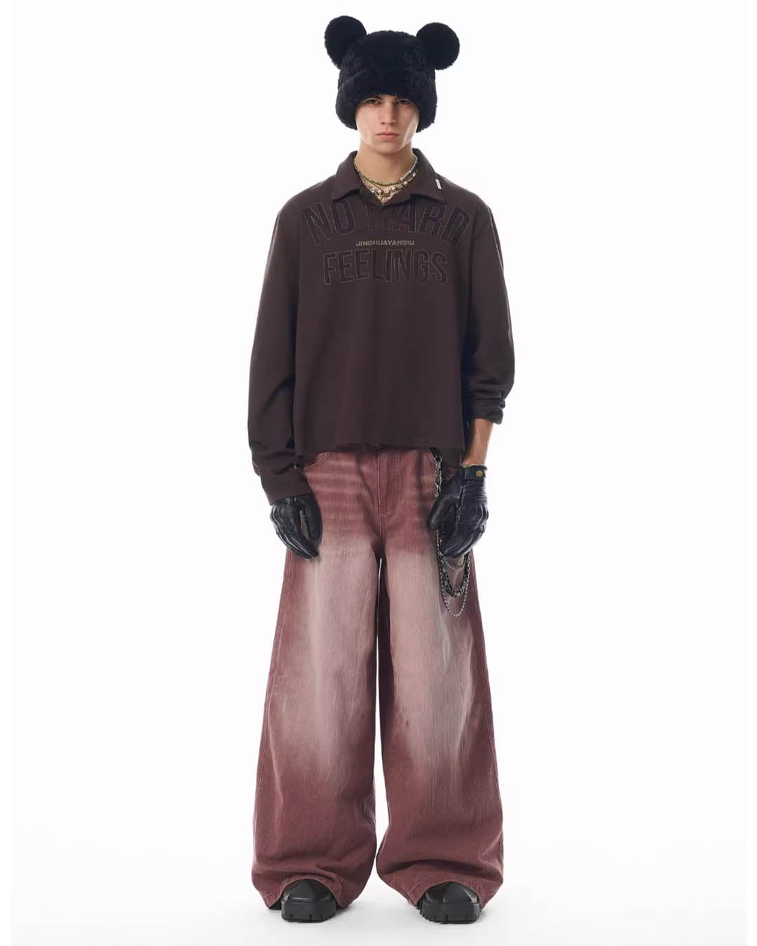 JHYQ Bordeaux Red Wash Baggy Jeans | Face 3 Face