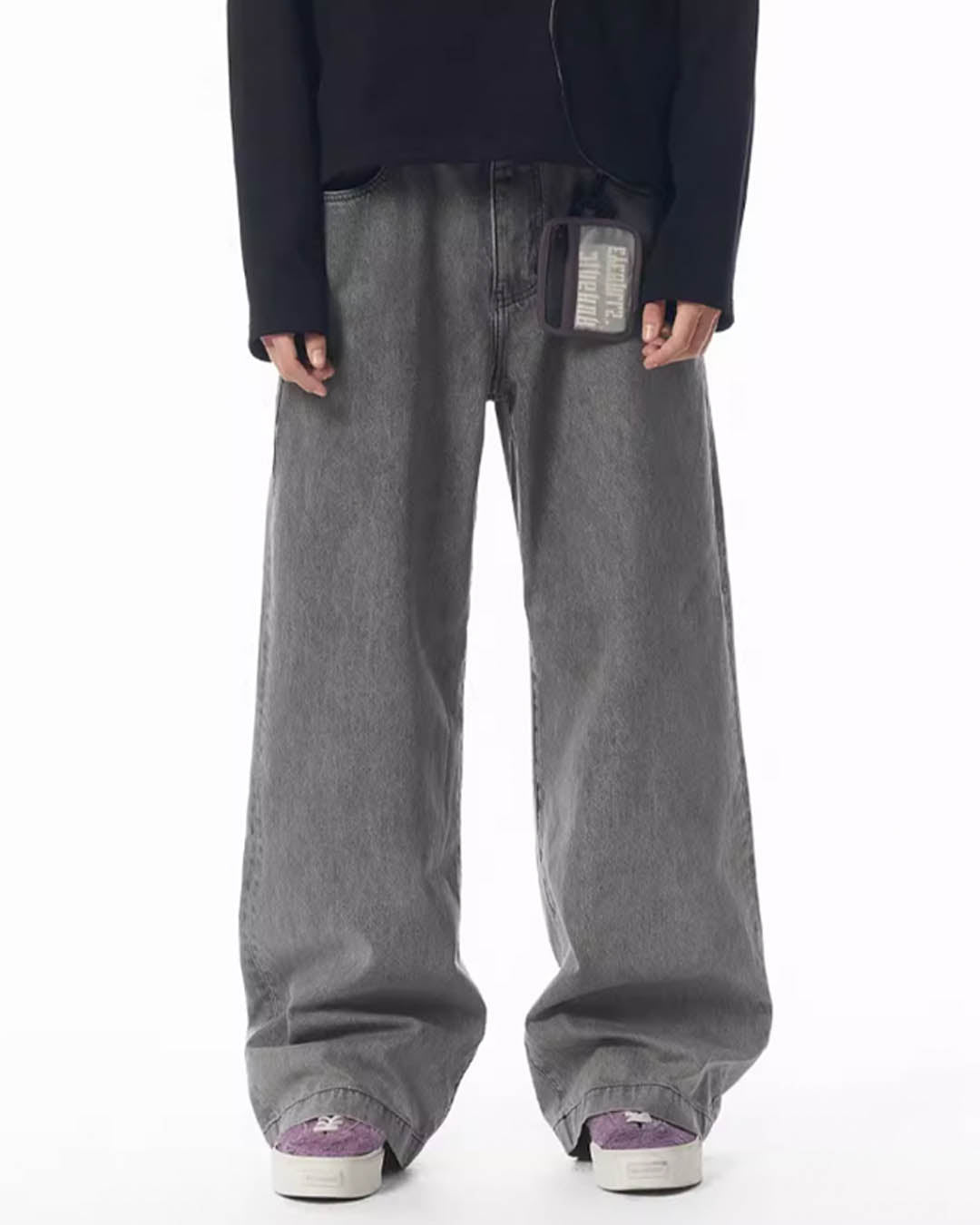 JHYQ Brush Wax Process Smoky Gray Washed Baggy Jeans | Face 3 Face