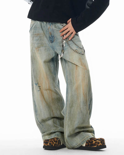 JHYQ Vintage Dirty Dyed Washed Baggy Jeans | Face 3 Face