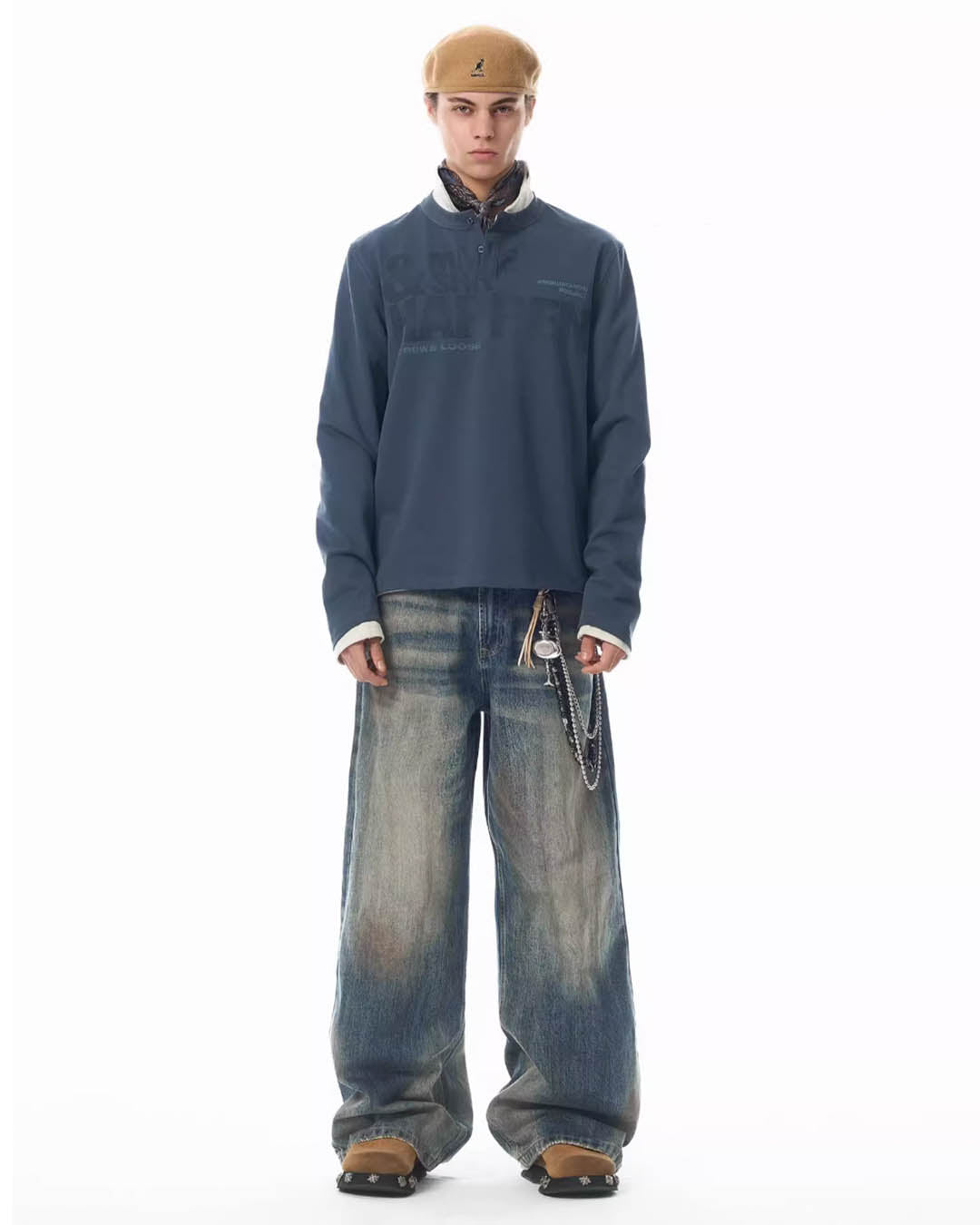 JHYQ Blue Dirty Dye Straight Washed Baggy Jeans | Face 3 Face