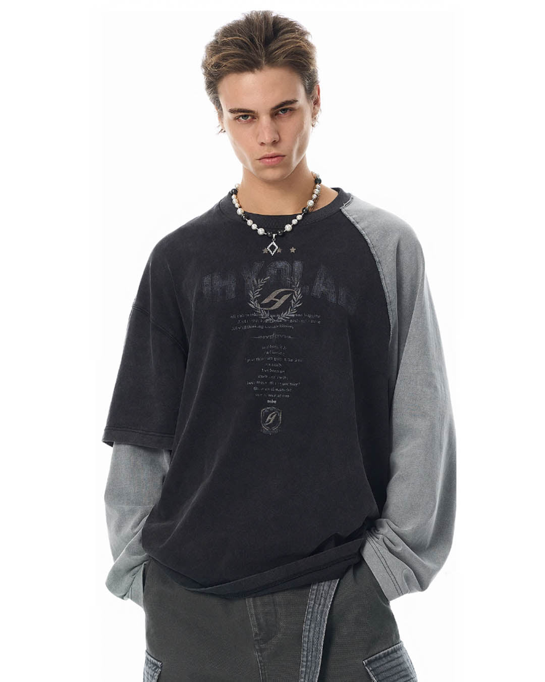 JHYQ Fake Two Pieces Washed Long Sleeved Tee | Face 3 Face