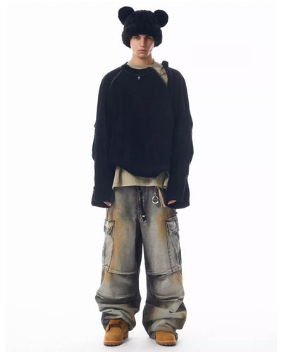 JHYQ Dirty Dyed Large Pockets Baggy Cargo Jeans | Face 3 Face