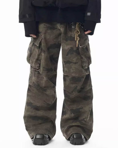 JHYQ Pleated Light Camouflage Adjustable Leg Baggy Cargo Pants | Face 3 Face