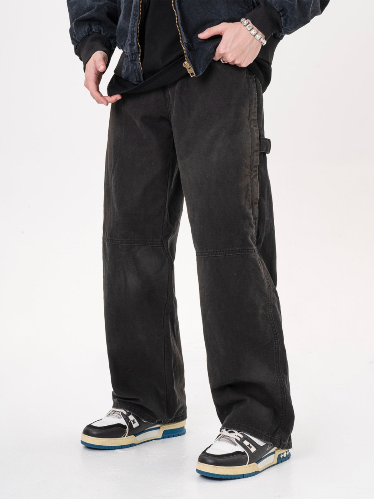 F3F Select Retro Washed Distressed Strappy Work Pants