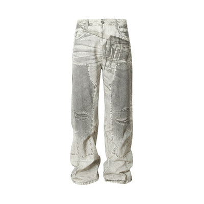 YADcrew X-ray Printed Double Knee Baggy Jeans | Face 3 Face