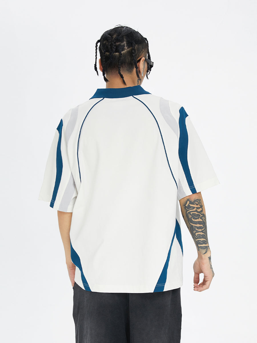 F2CE Deconstruction Contrast Color Uniform Polo Shirt
