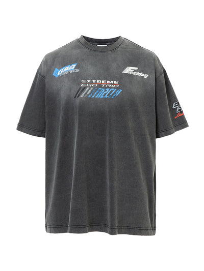 F2CE Washed Gradient Racing Cracked Letter Print Tee