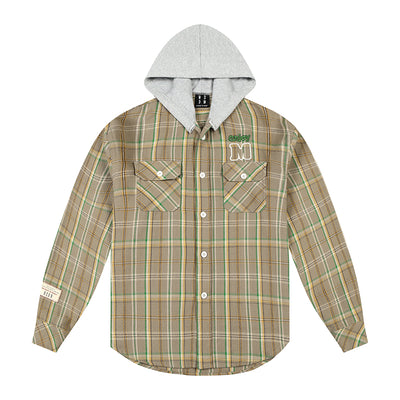 MEDM Hooded Destruction Plaid Shirt Jacket | Face 3 Face