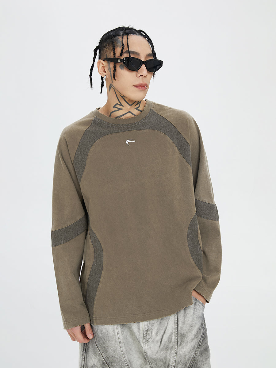 F2CE Washed Destruction Contrast Color Long Sleeve Tee
