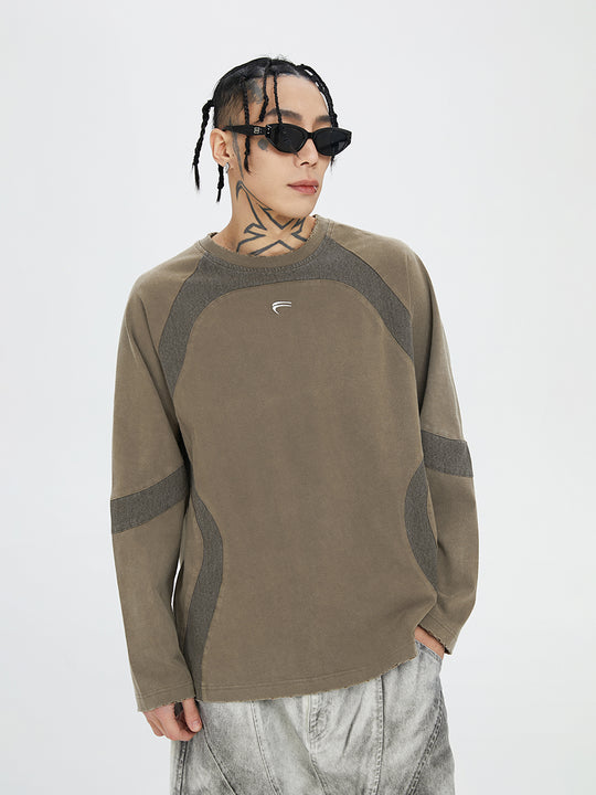 F2CE Washed Destruction Contrast Color Long Sleeve Tee