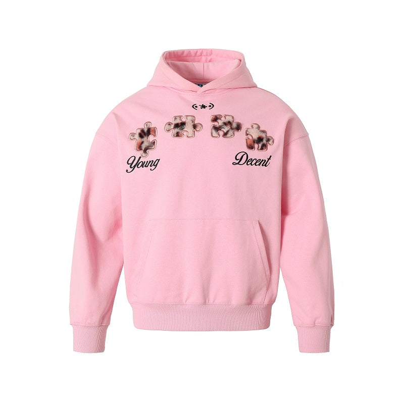 YADcrew Leopard Patch Embroidery Jigsaw Puzzle Hoodie | Face 3 Face