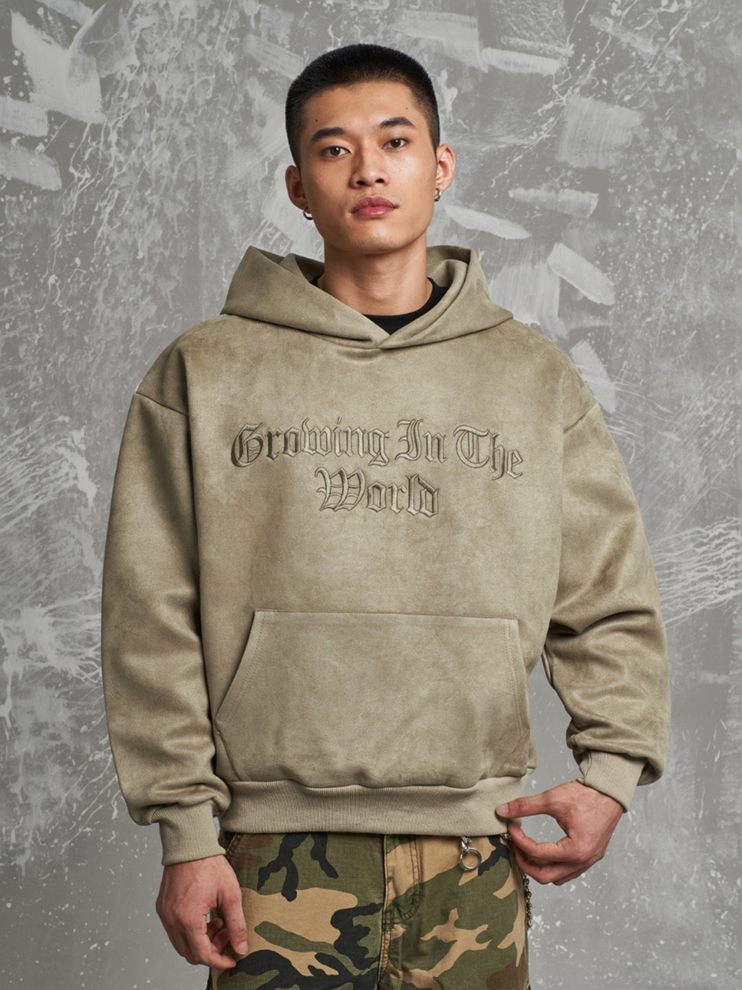 F3F Select Gothic Logo Embroidery Suede Hoodie | Face 3 Face