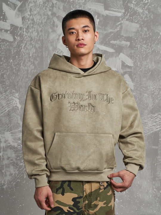 F3F Select Gothic Logo Embroidery Suede Hoodie | Face 3 Face