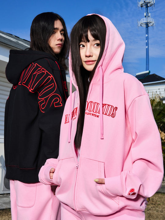 AFGK Big Logo Heart Embroidery Zipper Hoodie