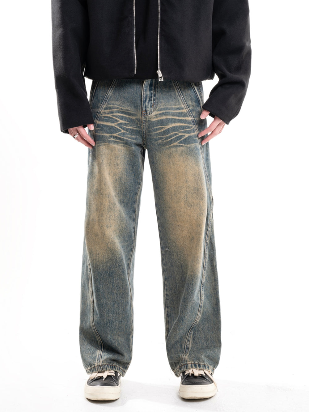 F3F Select Washed Ripple Wide Legged Jeans