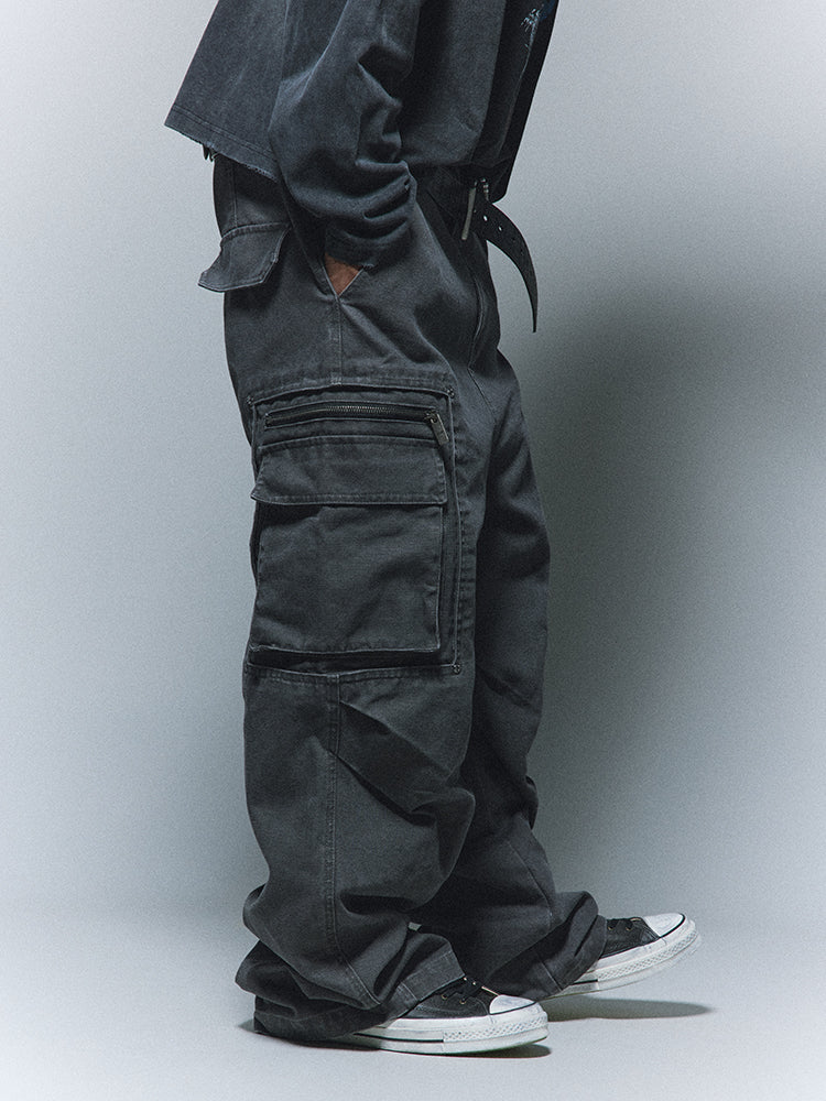 ANTIDOTE Stonewashed Inset Pocket Baggy Cargo Pants | Face 3 Face