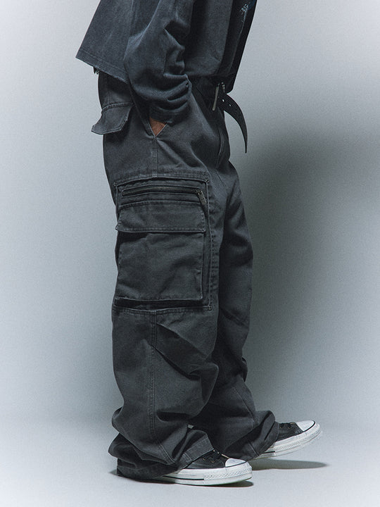 ANTIDOTE Stonewashed Inset Pocket Baggy Cargo Pants | Face 3 Face