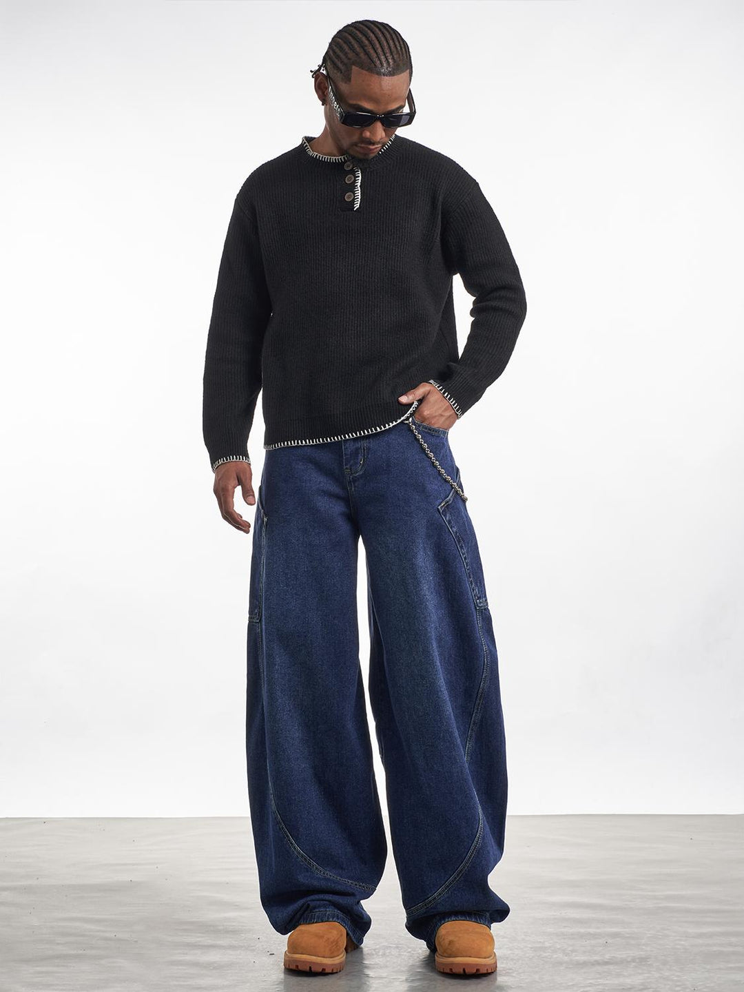 F3F Select Dark Blue Baggy Large Back Pocket Jeans | Face 3 Face