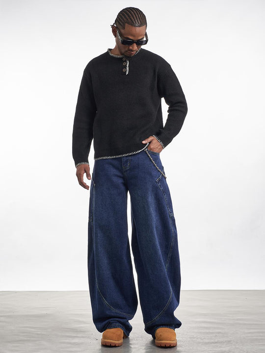 F3F Select Dark Blue Baggy Large Back Pocket Jeans | Face 3 Face