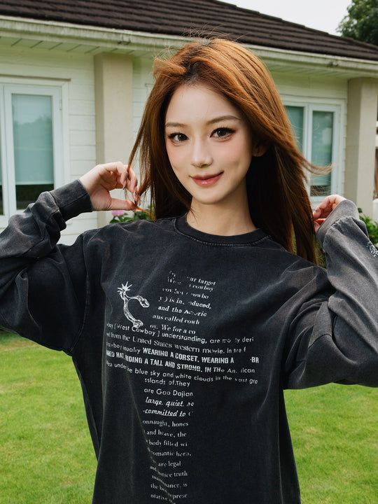 S45 Cross Pattern Printing Washed Long Sleeve Tee | Face 3 Face