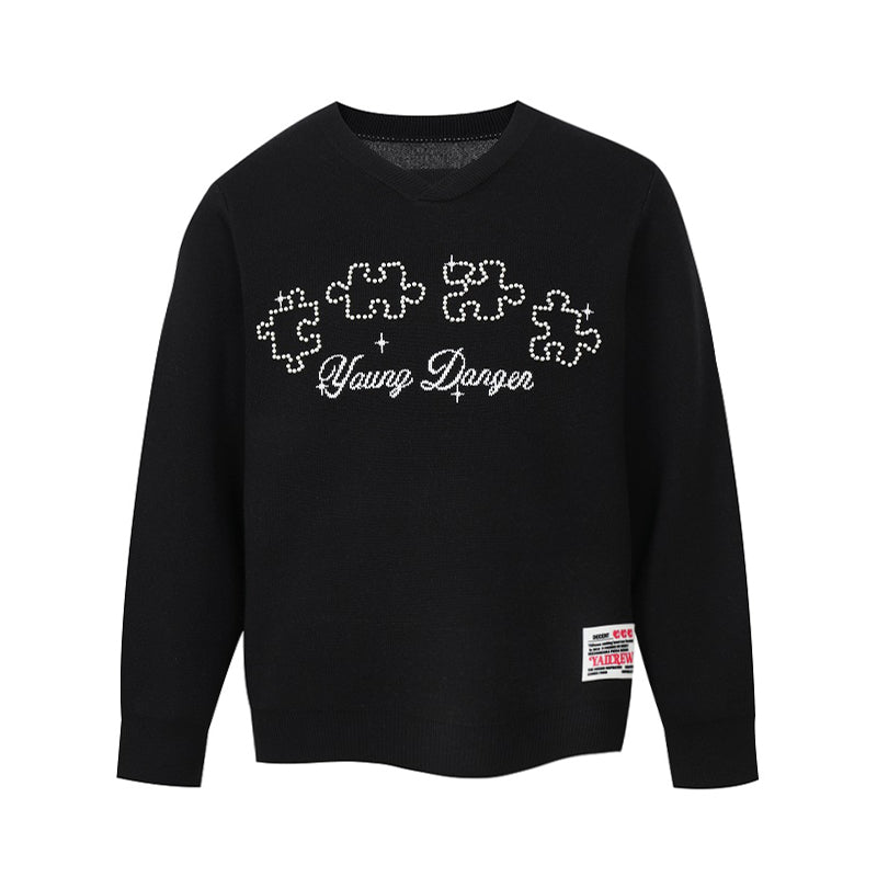 YADcrew Puzzle Pearl Jacquard Slogan Knit Sweater | Face 3 Face