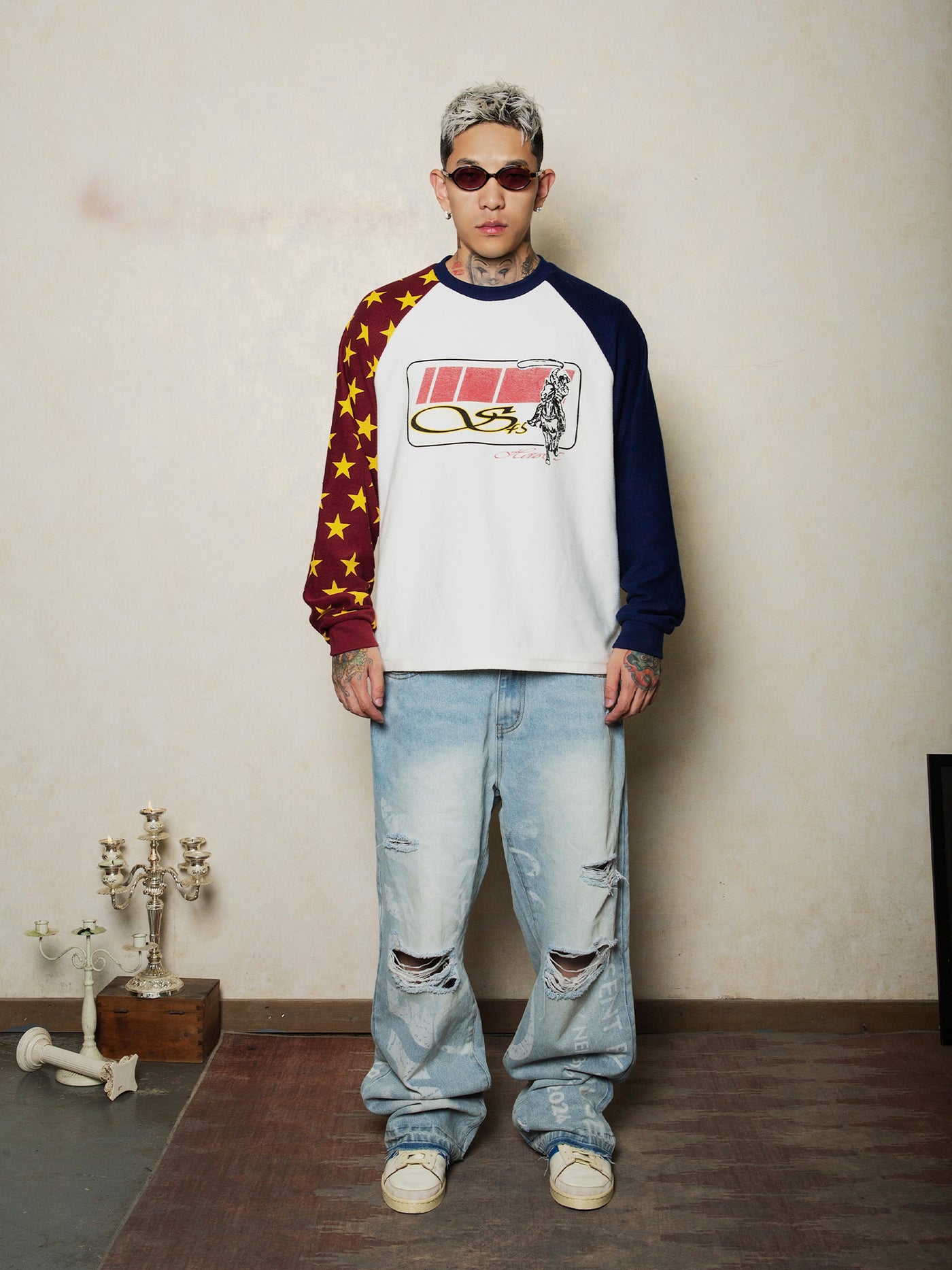 S45 Star Raglan Two Color Stitching Sweatshirt | Face 3 Face