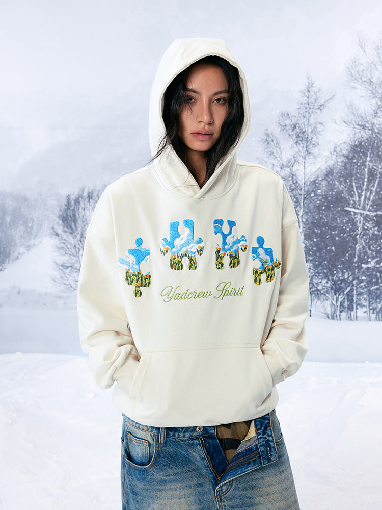 YADcrew Blue Sky Flower Puzzle Embroidery Hoodie | Face 3 Face