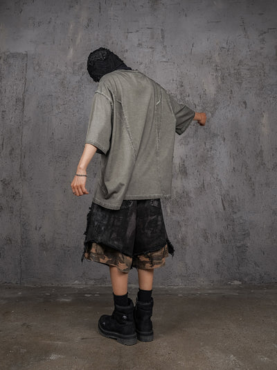 UNDERWATER Double Layer Damage Black Cargo Denim Shorts | Baggy Jorts | Face 3 Face