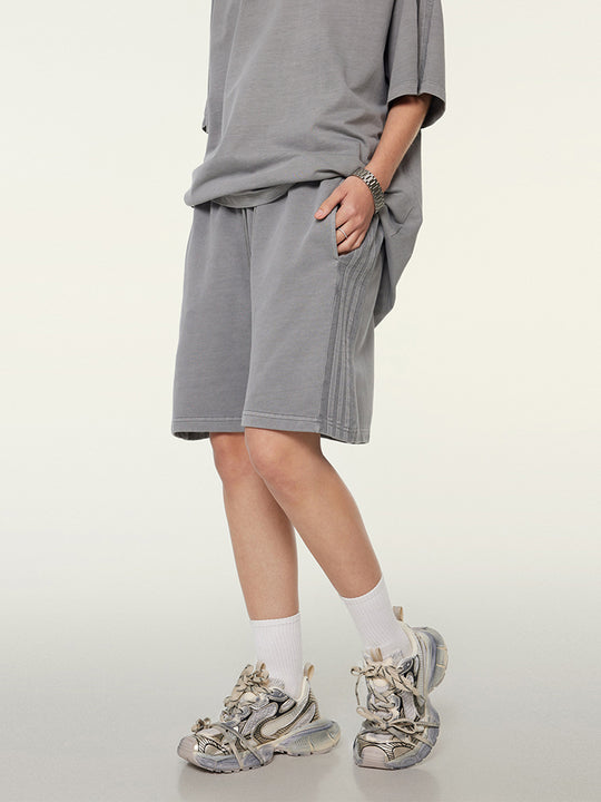 F3F Select Duty Washed & Old Spliced Striped Short Sweatpants