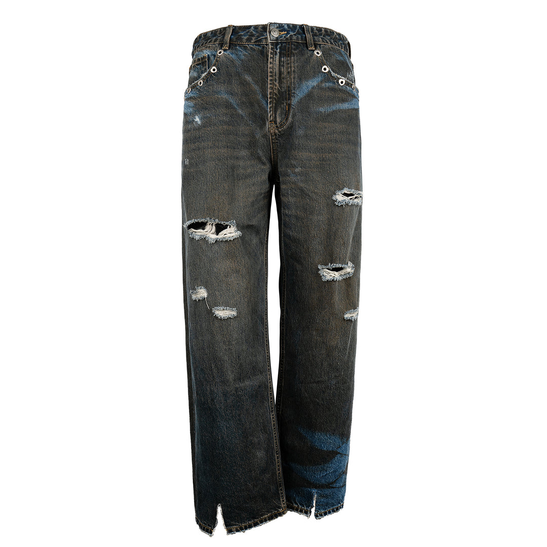 EVILKNIGHT(EK) Customized Peach Heart Dirty Wash Denim Jeans