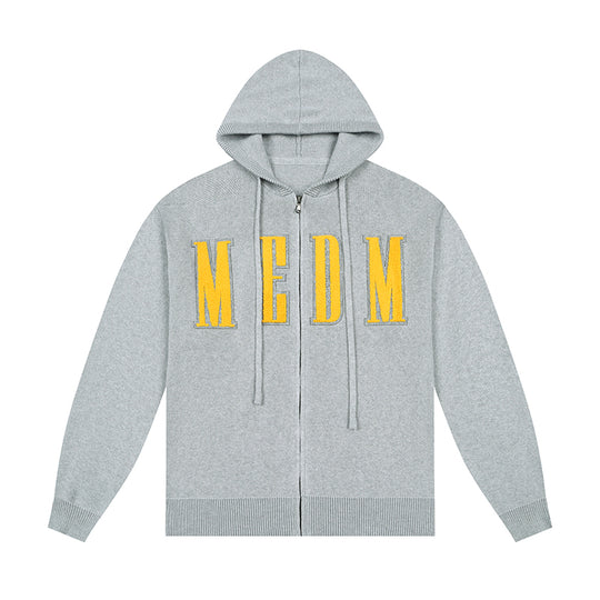 MEDM Basic Embroidered Logo Zip Up Knit Hoodie | Face 3 Face