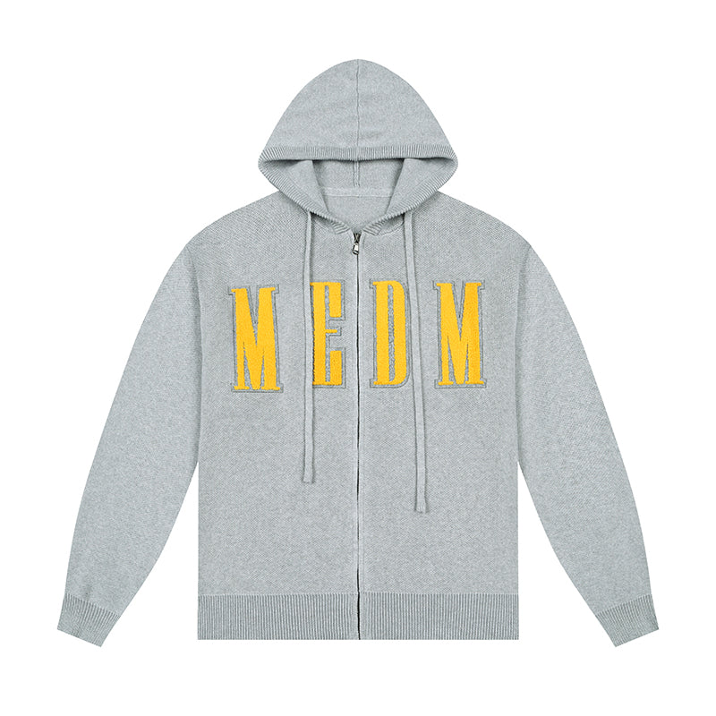 MEDM Basic Embroidered Logo Zip Up Knit Hoodie | Face 3 Face