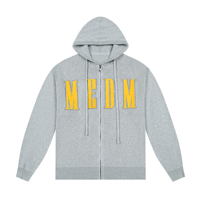 MEDM Basic Embroidered Logo Zip Up Knit Hoodie | Face 3 Face