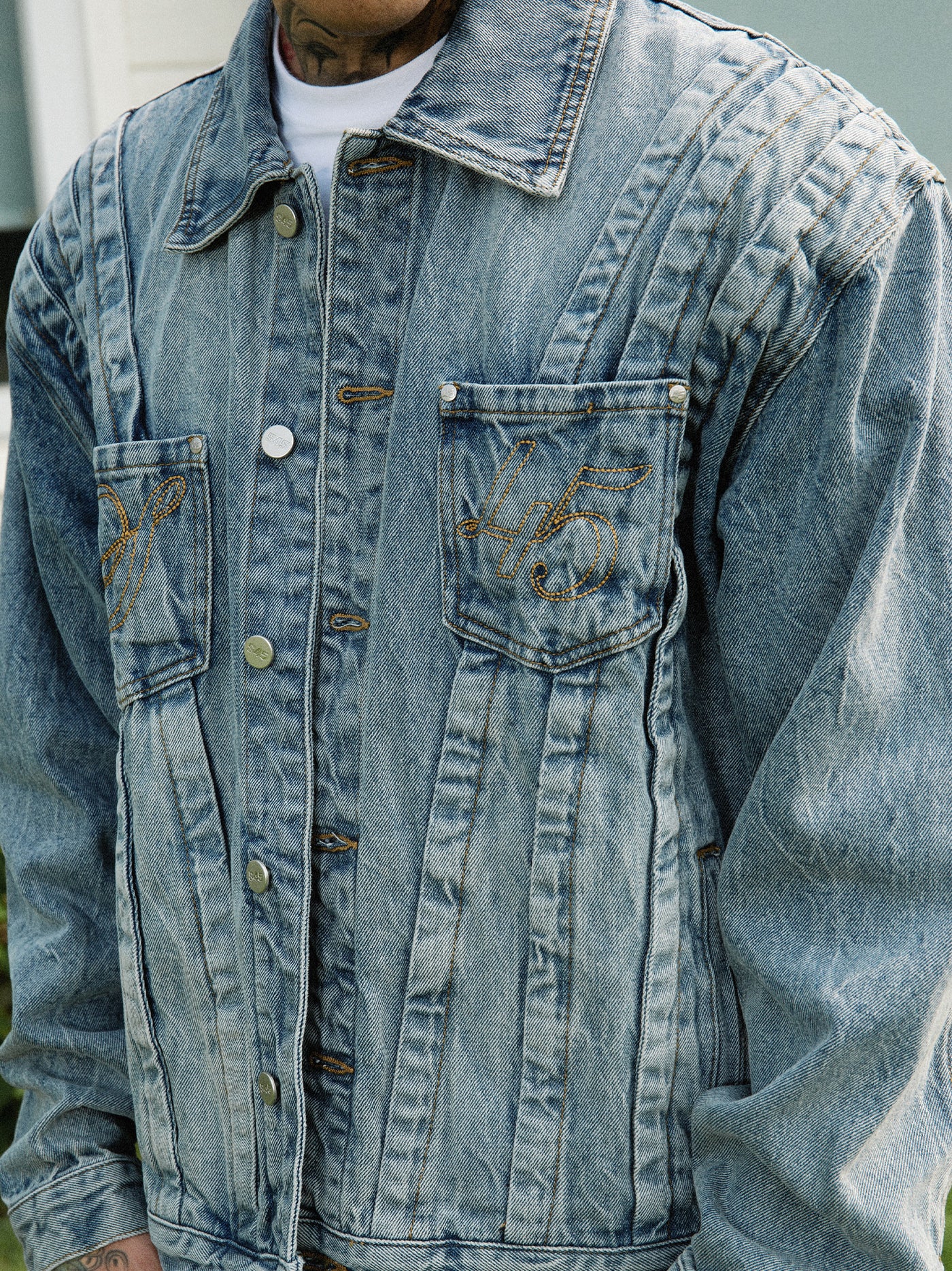 S45 Washed Pleats Drop Shoulder Denim Jacket | Face 3 Face