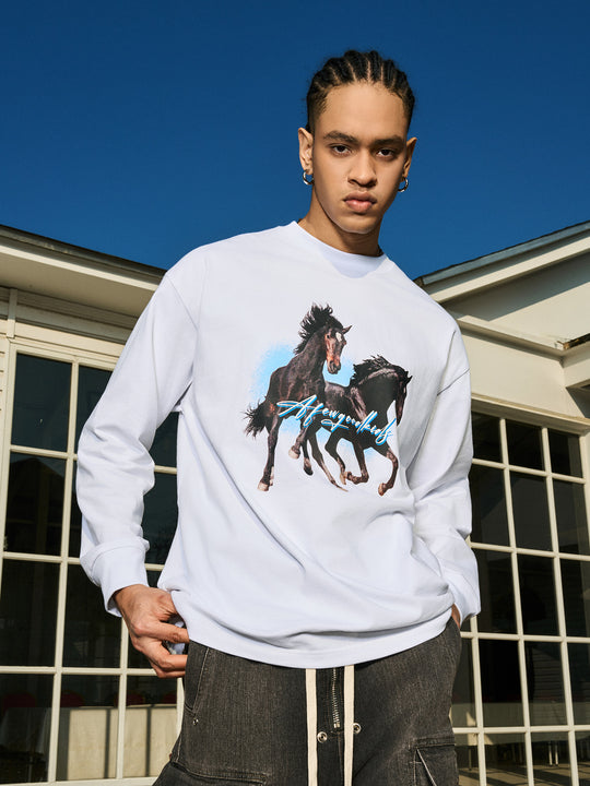 AFGK Prancing Black Horse Long Sleeve Tee