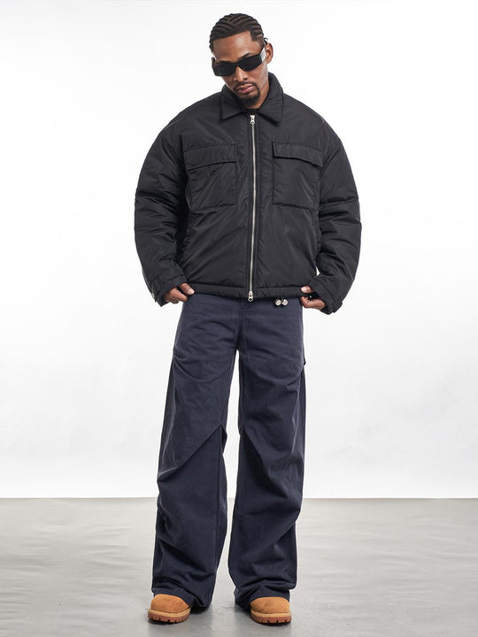 F3F Select Navy Blue Pleated Casual Pants | Face 3 Face