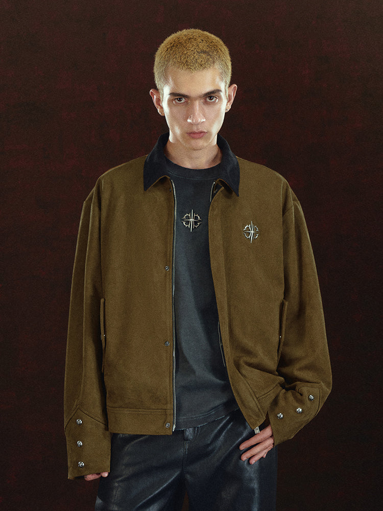 DICETINY Suede Logo Printed Metal Studs Jacket | Face 3 Face