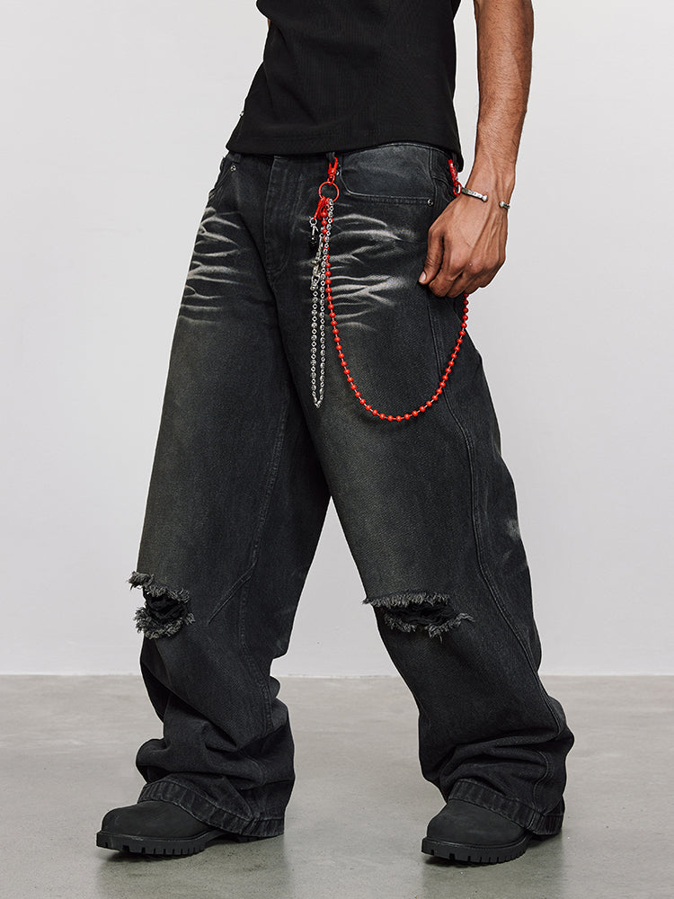 ANTIDOTE Washed Slash Ripped Denim Jeans