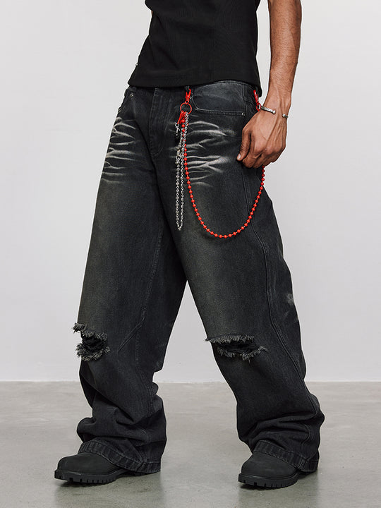 ANTIDOTE Washed Slash Ripped Denim Jeans