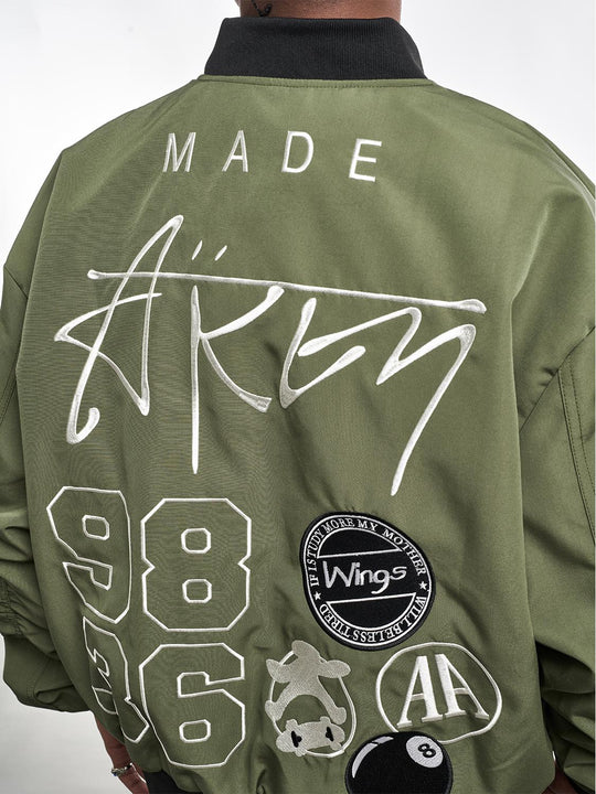 F3F Select Letter Embroidered Bomber Jacket | Face 3 Face