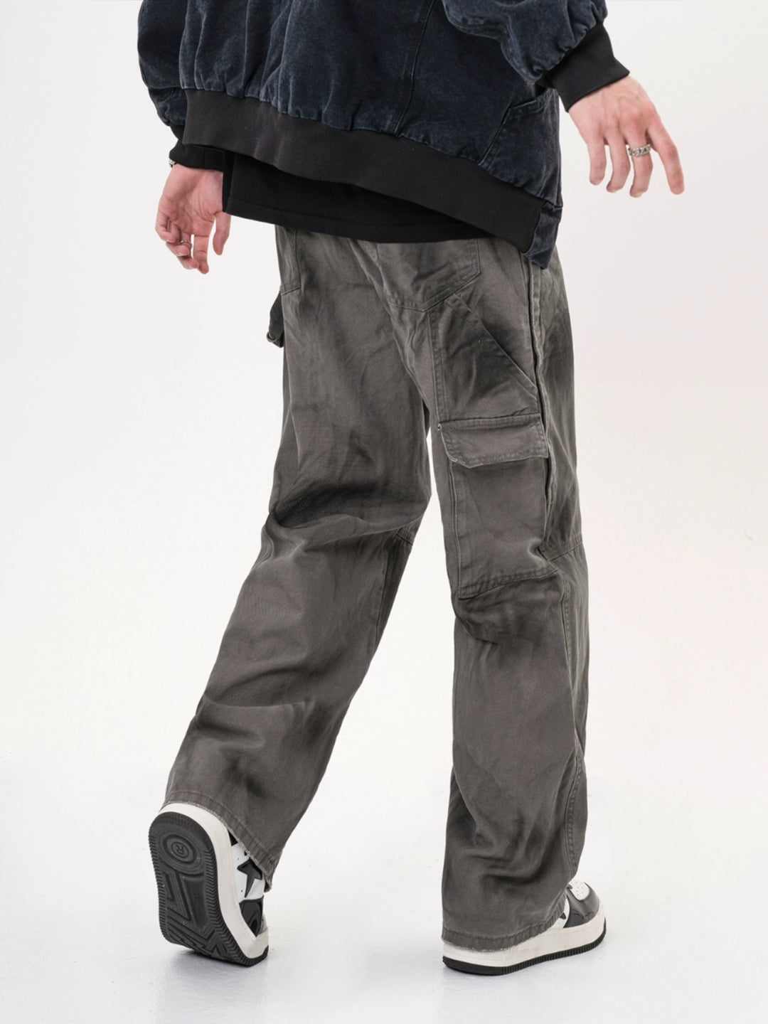 F3F Select Retro Washed Distressed Strappy Work Pants