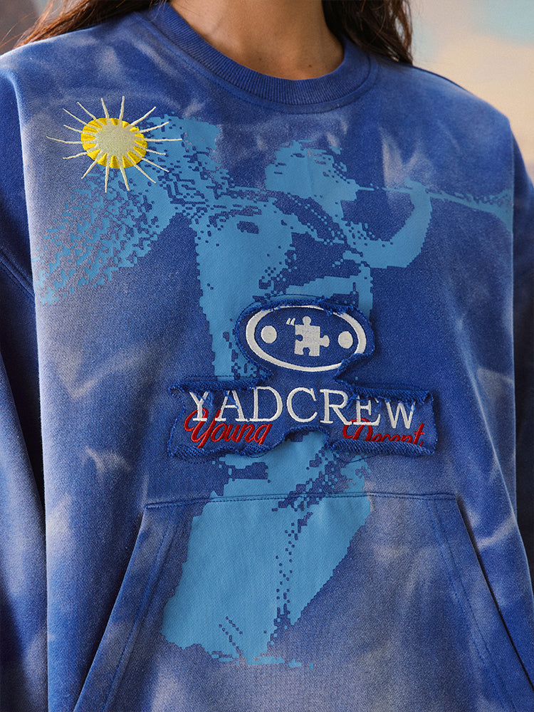 YADcrew Washed Patch Angel Embroidery Printed Sweatshirt | Face 3 Face