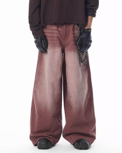 JHYQ Bordeaux Red Wash Baggy Jeans | Face 3 Face