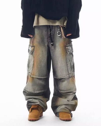 JHYQ Dirty Dyed Large Pockets Baggy Cargo Jeans | Face 3 Face