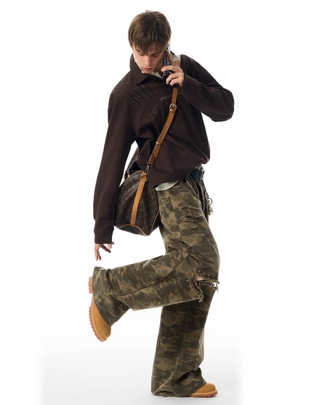 JHYQ Broken Hole Abrasion Camouflage Baggy Work Pants | Face 3 Face