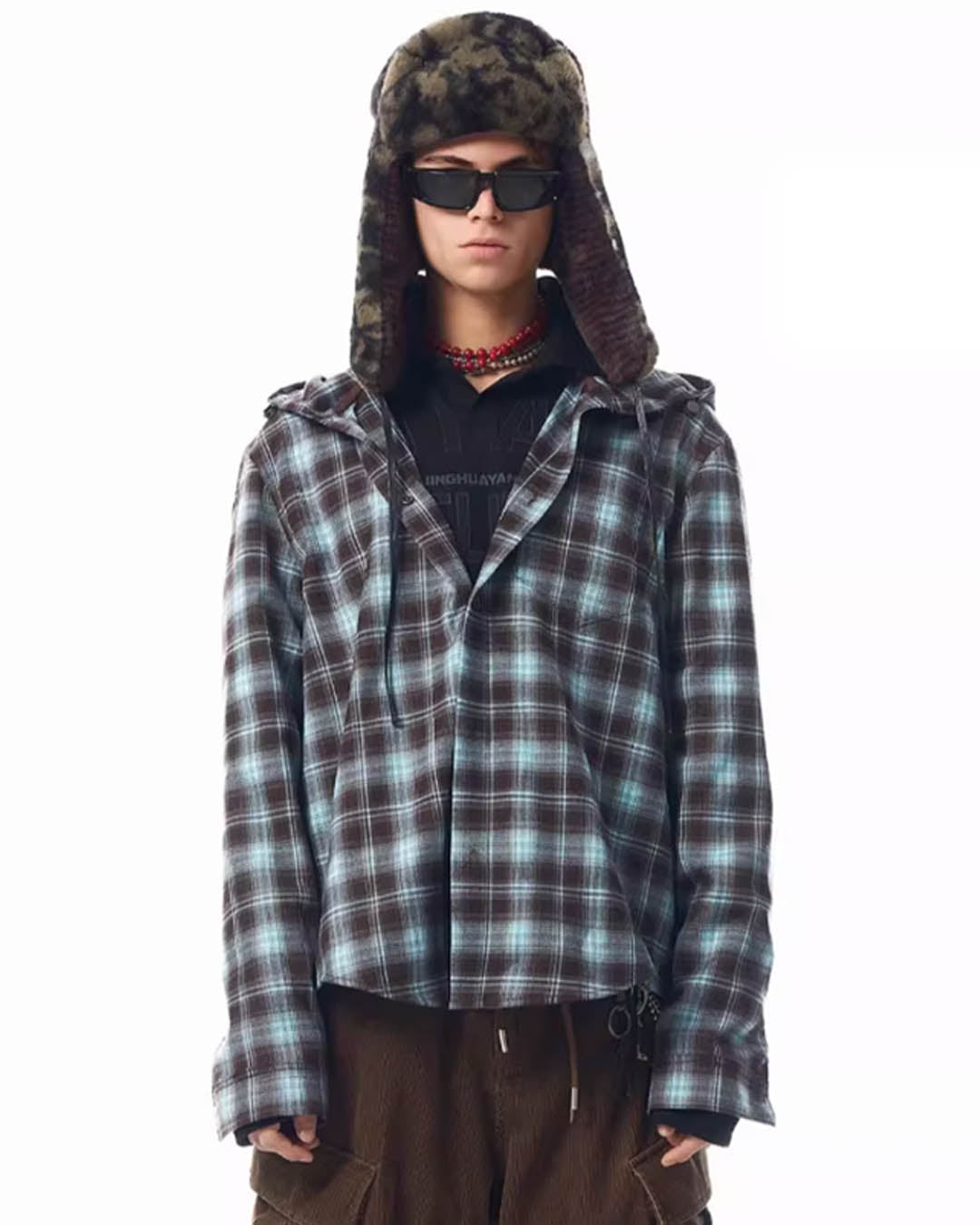 JHYQ Casual Basic Plaid Hooded Long Sleeved Shirt | Face 3 Face