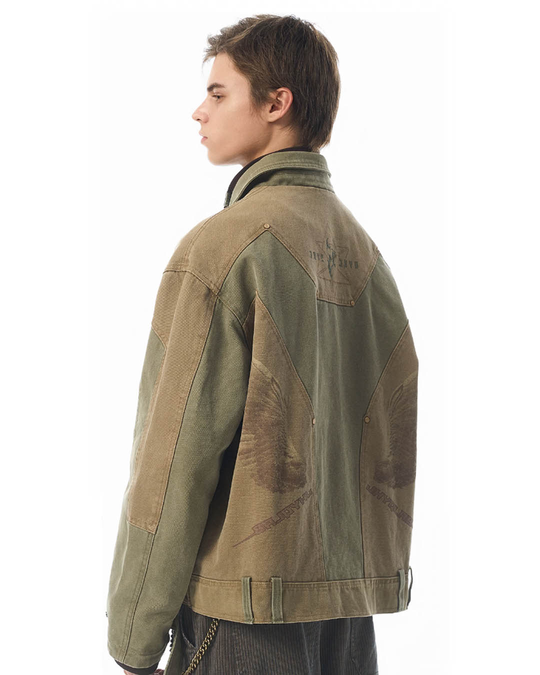 JHYQ Contrast Color Stitching Printed Canvas Work Jacket | Face 3 Face