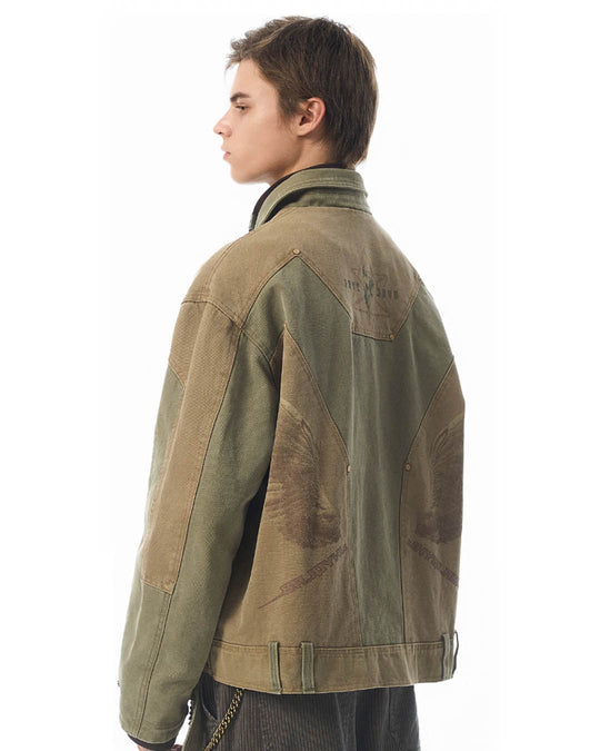 JHYQ Contrast Color Stitching Printed Canvas Work Jacket | Face 3 Face