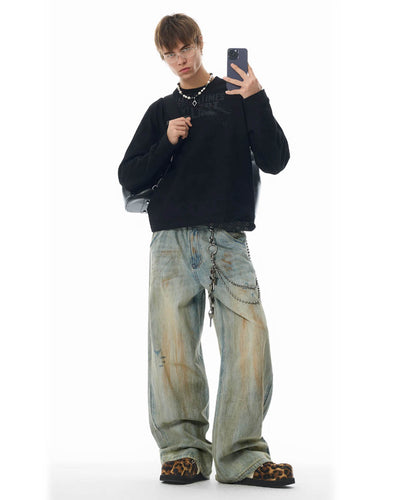 JHYQ Vintage Dirty Dyed Washed Baggy Jeans | Face 3 Face